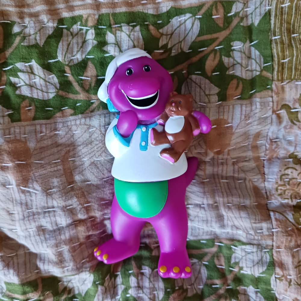 Vintage Barney Toy Purple Dinosaur Pajamas Bedtime Figure Teddy Bear 90s